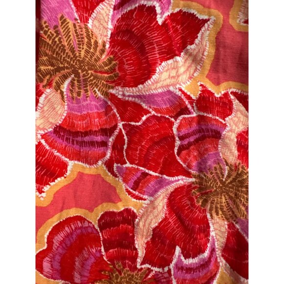 Loft Red Floral Linen/Viscose Midi/Maxi Dress Womens 6P Beachy Flowy - Picture 7 of 12